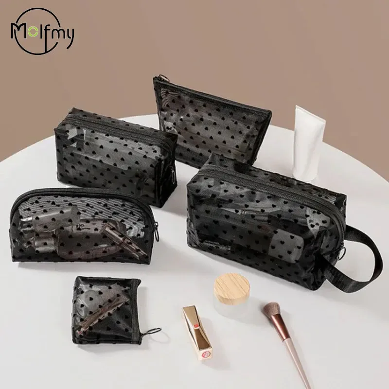 trousse de maquillage d'extérieur personnalisée en maille de nylon transparente, sacs à cosmétiques, pochette d'organisation de voyage, fermeture éclair, maquillage de plage, sac à main pour femmes
