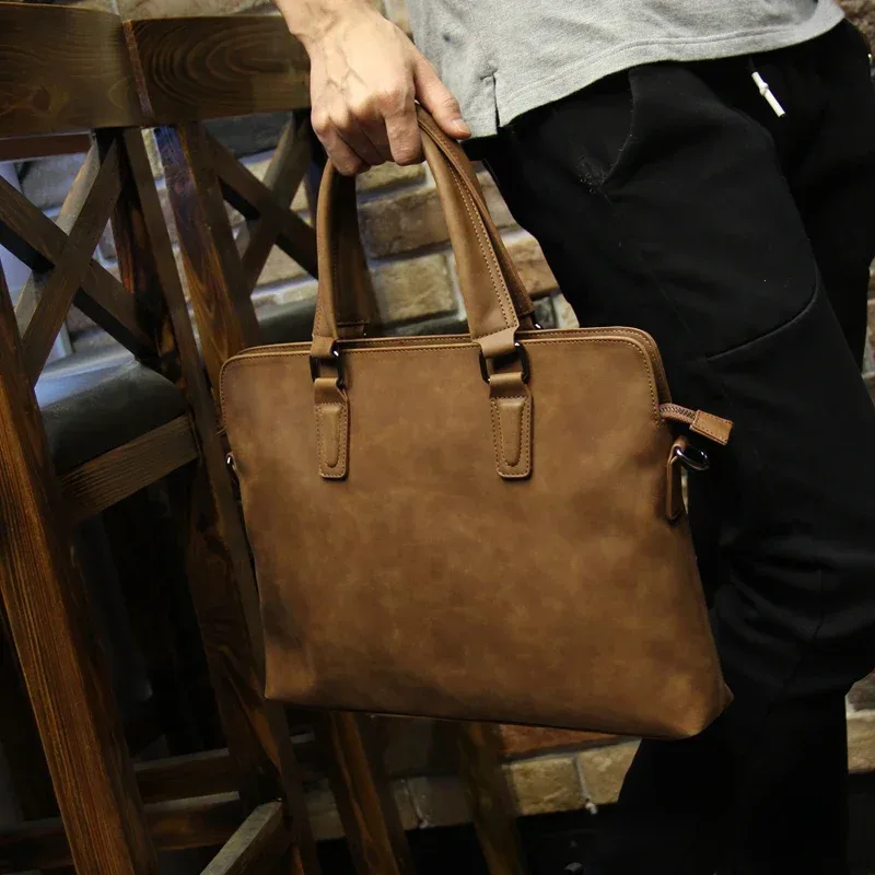 sacs pour hommes en cuir pu crazy horse, mallette d'affaires vintage, sacs de voyage pour hommes, sac fourre-tout pour ordinateur portable, sac pour homme