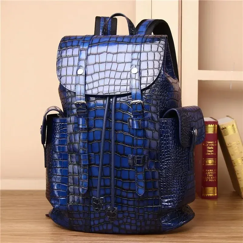 nouveau sac à dos de luxe 2026 en cuir véritable pour homme, motif alligator, sac à dos étudiant garçon, sacoche ordinateur portable 15,6 pouces de luxe