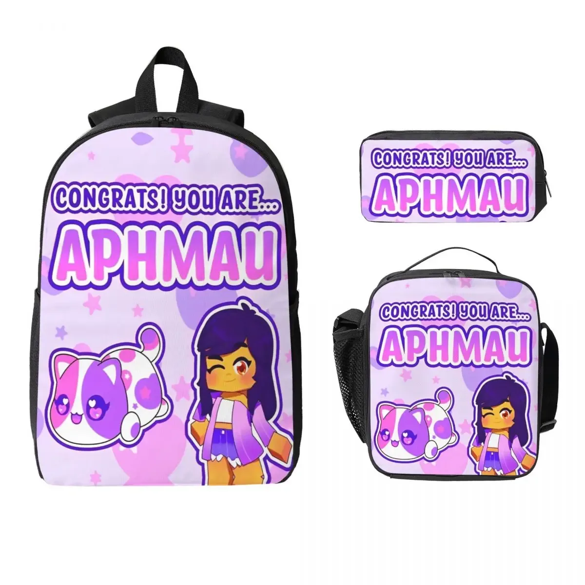 sac dos polyester oxford université dessinanime forme rectangulaire bandoulière ajustable poignée noire motif étoiles congrats aphmau fille animal mignon usage ecole voyage