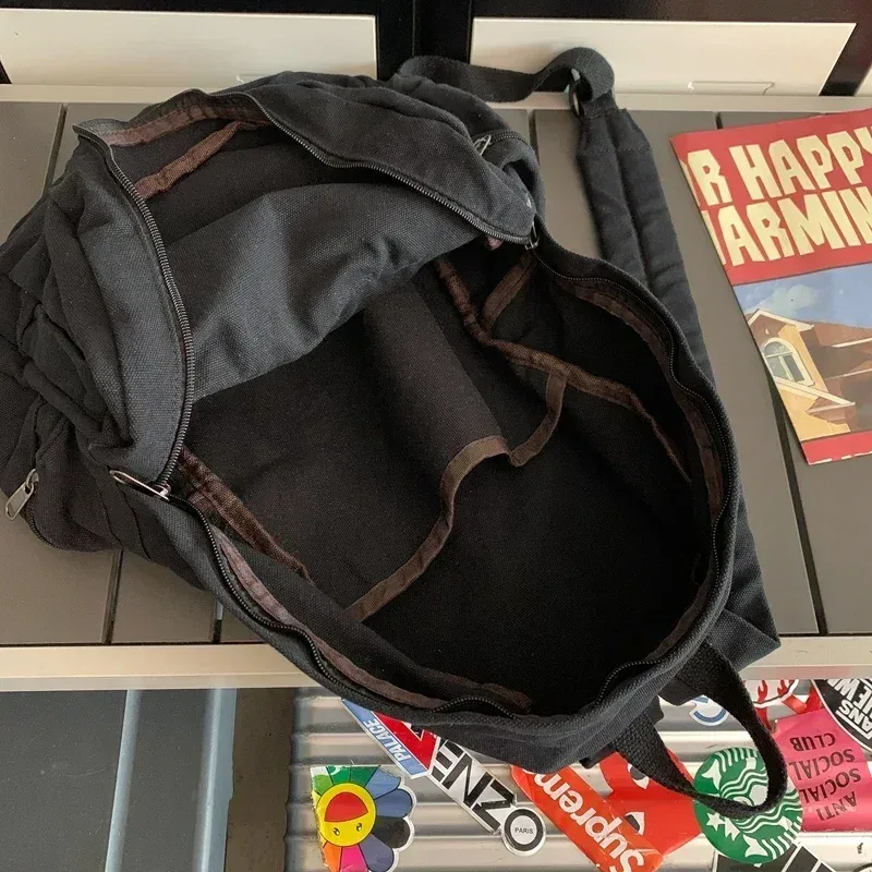 sac à dos vintage en toile délavée pour femmes, grande capacité, sacs d'école de loisirs pour étudiants, sacs à dos de voyage simples et solides, sac à livres féminin