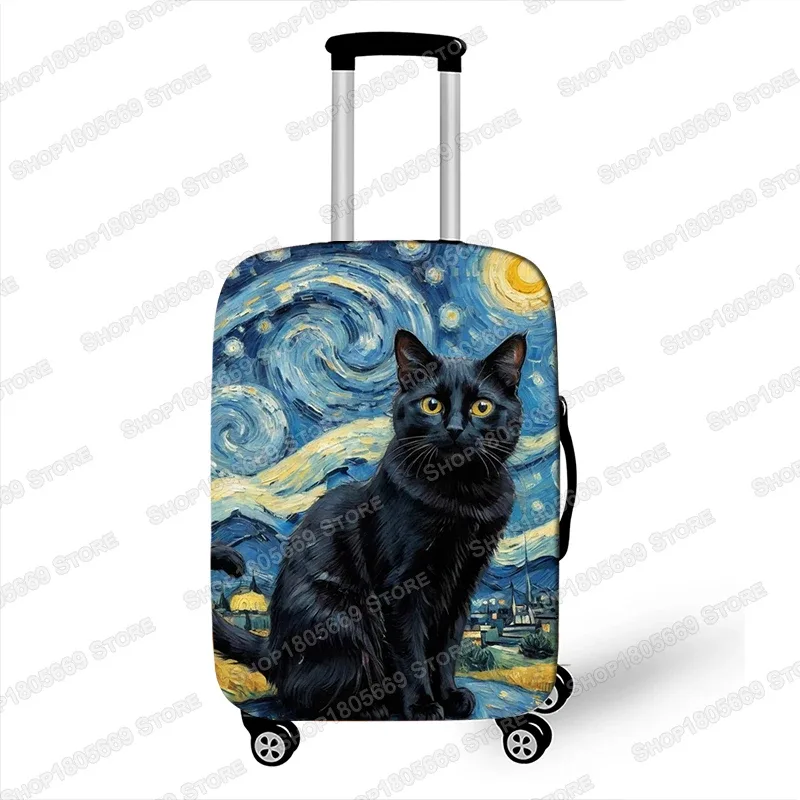 peinture à l'huile van gogh chat noir housses de bagages pour voyage la nuit étoilée housses de valise boîtier de chariot housse de protection cadeau