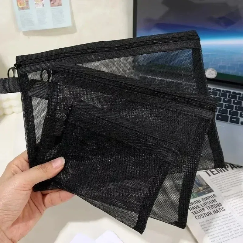 trousse cosmétiques plastique mesh noir translucide fermeture éclair pliable oreiller voyage s m xl