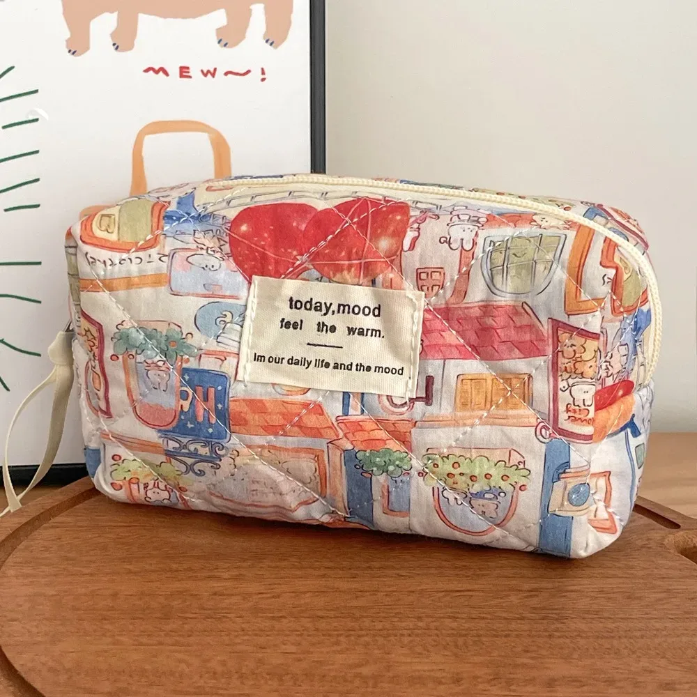 sac de maquillage à motif d'animaux de dessin animé de haute qualité, pochette à fermeture éclair de grande capacité, sac matelassé, trousse de toilette, organisateur de voyage