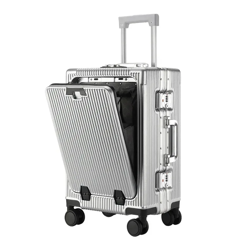 klqdzms valise pour ordinateur portable chargement usb valise d'embarquement pc ouverture avant cadre en aluminium boîtier de chariot 20 "24 pouces bagage à main