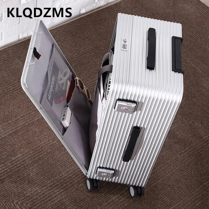 klqdzms 20 "24" 26 "28 pouces valise pour hommes tout en aluminium magnésium alliage boîte d'embarquement avant ordinateur portable boîtier de chariot bagages d'affaires