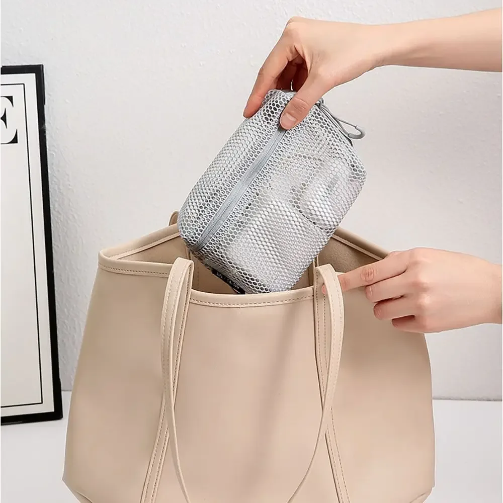 pochette de rangement décontractée en nylon avec fermeture éclair, sac à cosmétiques en maille, pochette multi-usage en maille pour femme