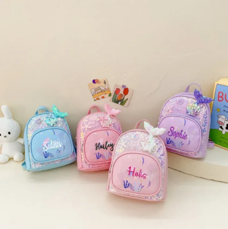 sac à dos personnalisé à paillettes sirène avec nom brodé, sac à dos personnalisé pour enfants, sac d'étudiant de maternelle