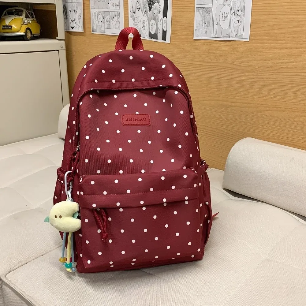 sac à dos à pois de style minimaliste, double épaule, grande capacité, mignon, léger, imperméable, pour l'école et l'ordinateur portable.