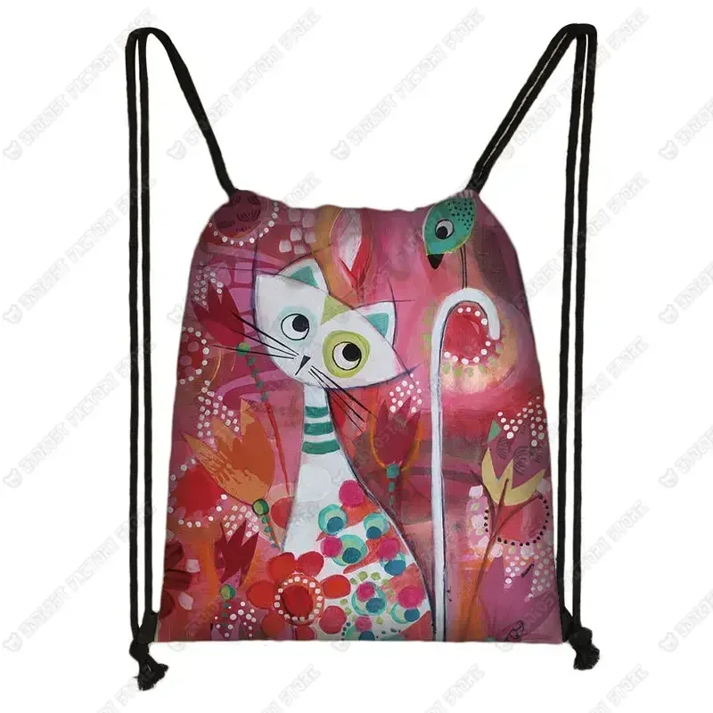 sac à dos de voyage en toile avec motif de chat pour femme, sac de rangement, sac de proximité, joli, mignon, chat de dessin animé, image imprimée, mode