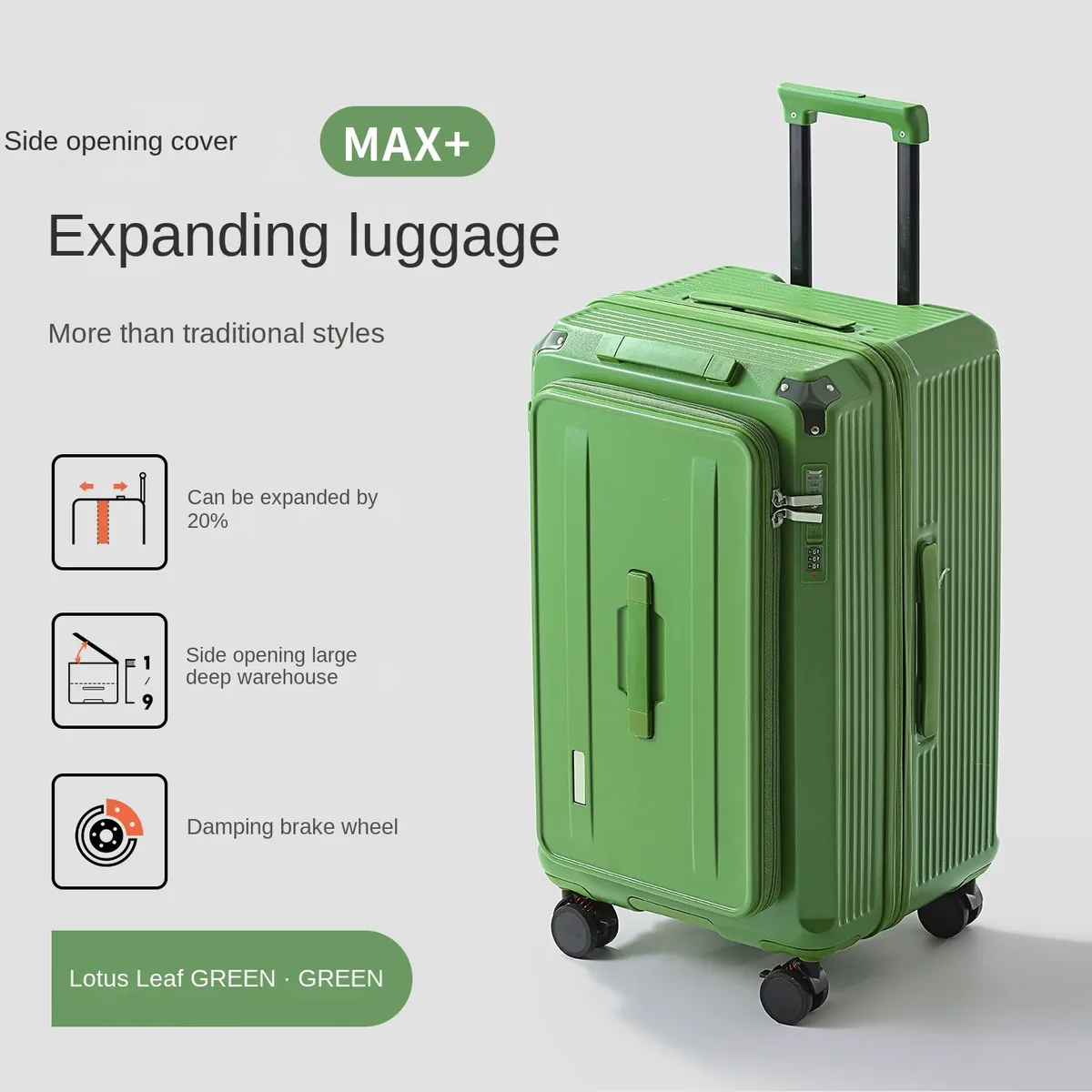 valise de voyage à ouverture latérale, 20 pouces, extensible, 20%, 24-28 pouces, grande capacité, valise de voyage, serrure à combinaison, boîtier de chariot