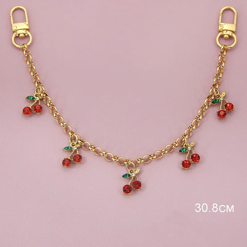 chaîne de suspension pour sac en alliage de zinc diy avec pendentif cerise, chaîne de transport détachable pour sac à bandoulière, chaîne d'extension pour sac à main pour femme