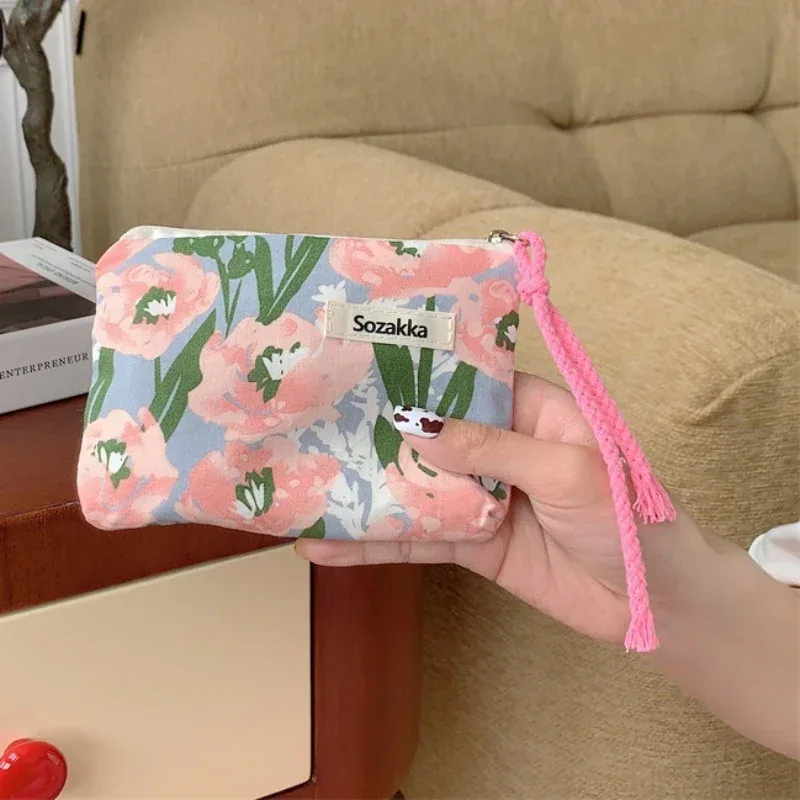 sacs à main de maquillage pour femmes, portefeuille, petits sacs en poudre, porte-monnaie de voyage floral kawaii, sac de rangement pour rouge à lèvres cosmétique portable
