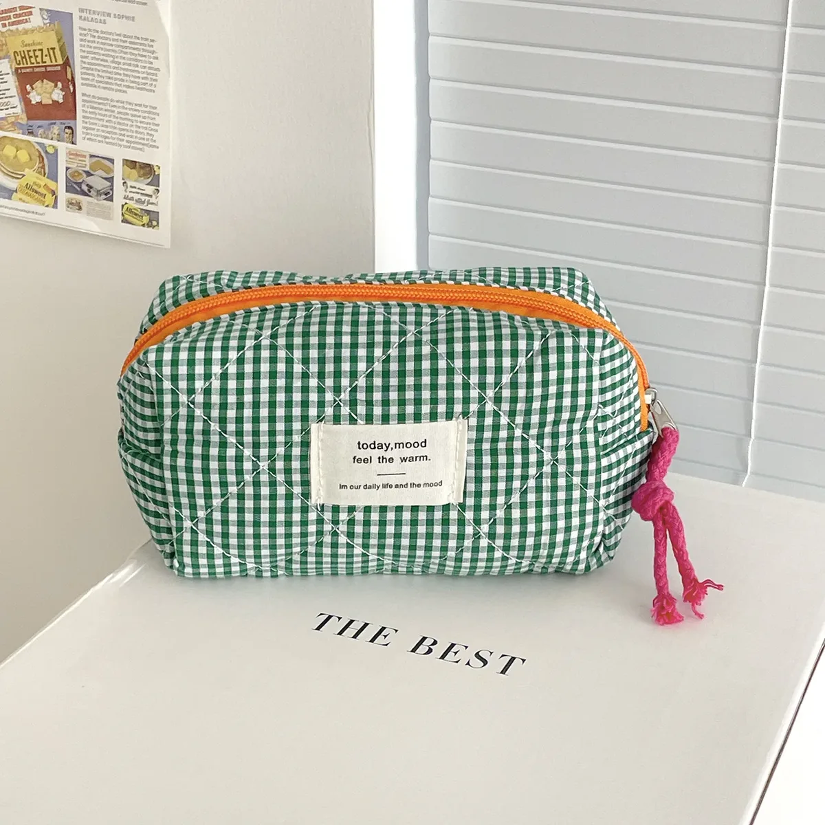 pochette octogonale à carreaux rétro, organisateur portable de grande capacité, trousse de maquillage pour cosmétiques, essentiels quotidiens pour femmes, travail de voyage