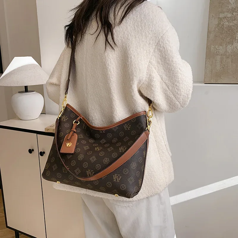 sac fourre-tout classique rétro imprimé grande capacité pour femmes, sac à bandoulière de créateur, sac à main pour femme, sac de navetteur en pu
