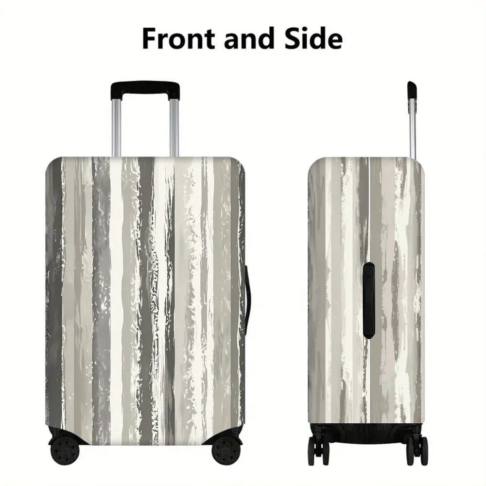 housse valise polyester gris beige vertical rayures abstraites leger rugueux voyage temps compact transport voyageur