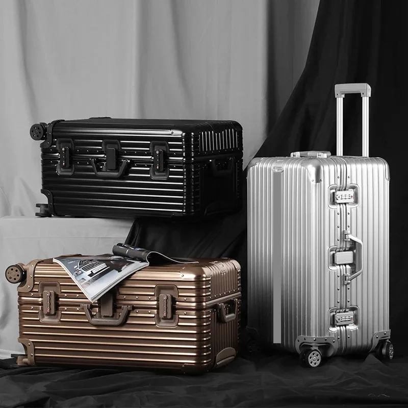 Valise de voyage épaisse tout en aluminium de grande capacité de 32 pouces, cabine de voyage, valise en métal de 20 à 32 pouces, serrure douanière TSA