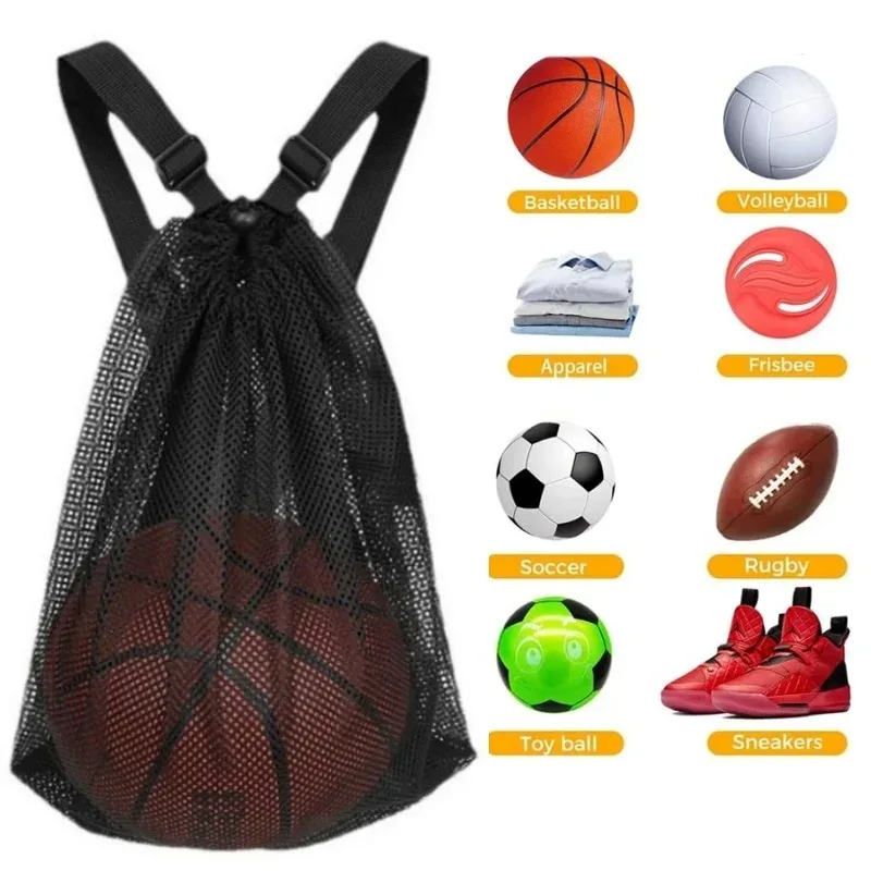 sac à dos portable à cordon de serrage, grand sac de rangement en maille pour football, basketball, sport, gym, voyage, randonnée, jouets, shopping