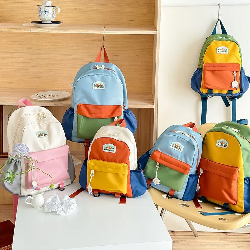 nouveau bloc de couleur enfants sac à dos léger sac d'école maternelle pour garçons filles voyage loisirs de plein air