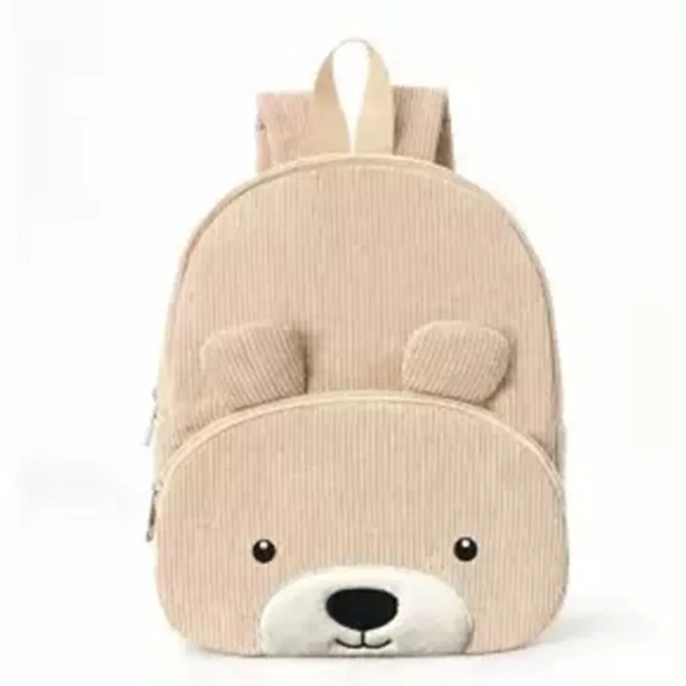 sac à dos simple en velours côtelé pour enfants, motif ours de dessin animé, couleur unie, grande capacité, pour étudiants et femmes