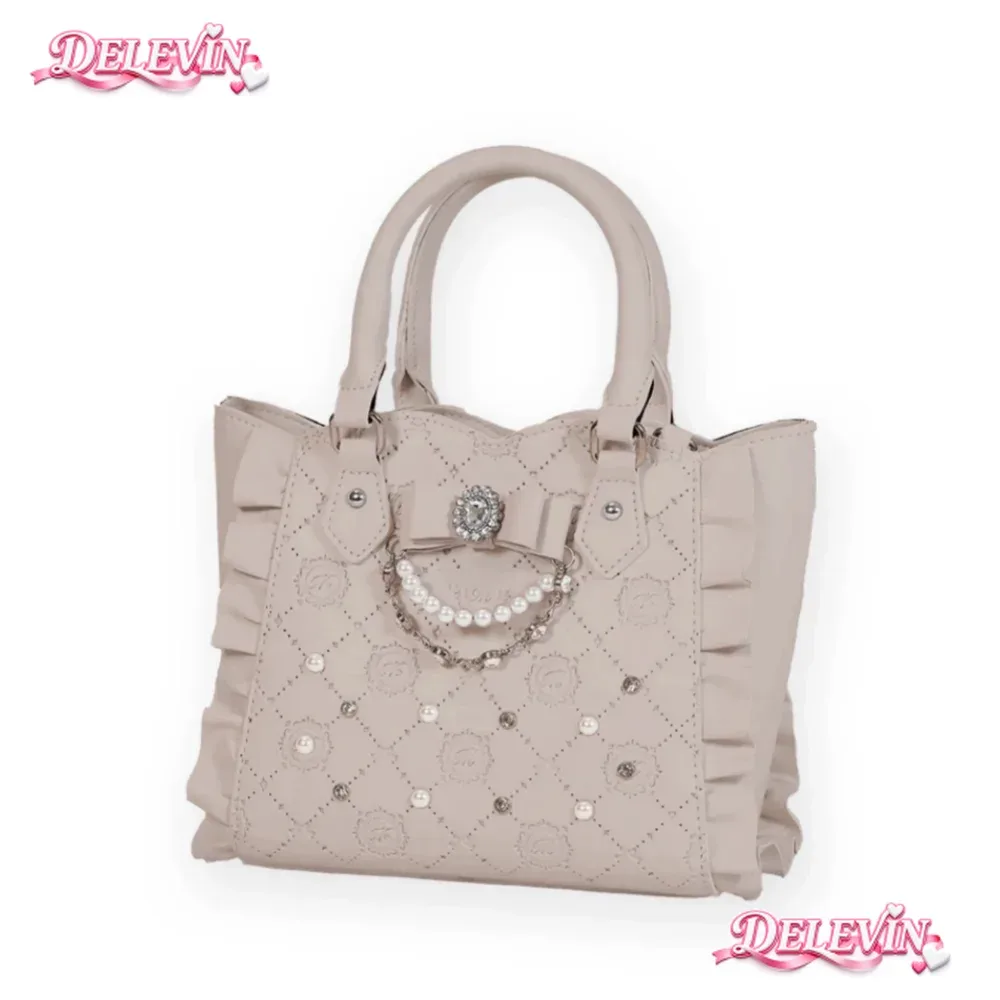 sac lolita style japonais, nouveauté 2026, sac à main mignon pour filles avec nœud, perles et strass, sac fourre-tout polyvalent à bandoulière pour femmes