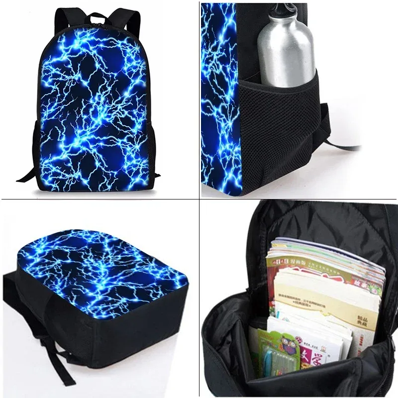 ensemble de sacs à dos trois pièces thème éclair et foudre pour garçons et filles – meilleurs cadeaux – sac à dos scolaire 2d plat à motif dessin animé pour enfants