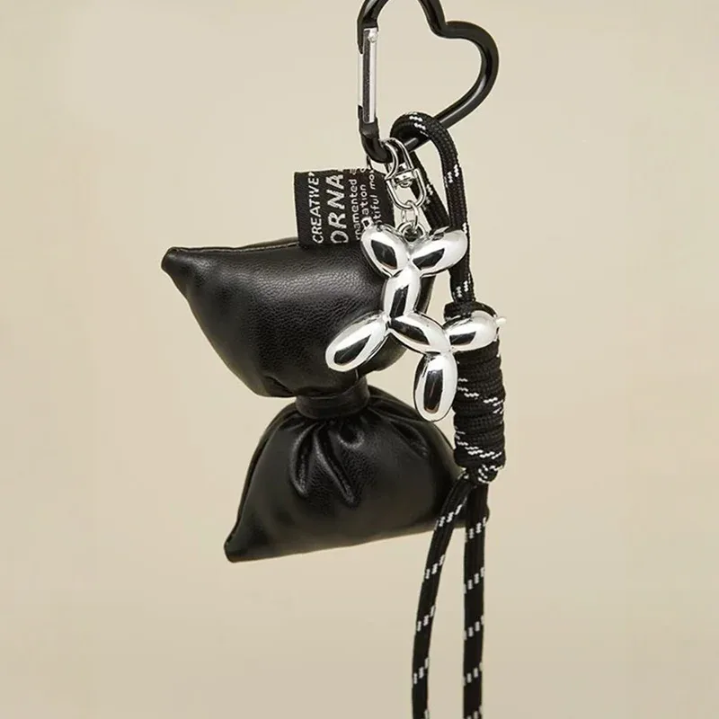 porte-clés à nœud en cuir matelassé doux, organisateur, mini breloque de sac mignon pour filles, porte-clés à nœud coréen avec pendentif