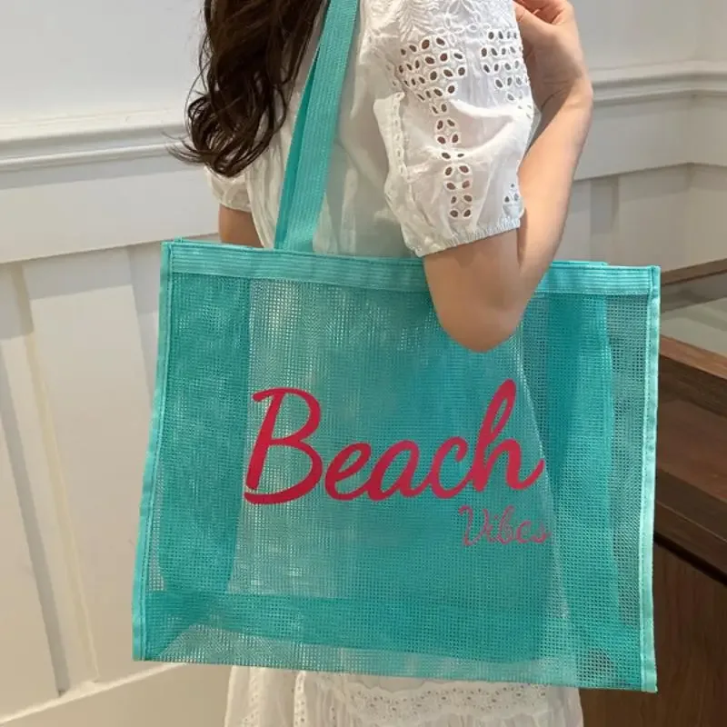 grand sac fourre-tout réutilisable en maille pour femme, idéal pour la piscine, les voyages/natation, sac de rangement à séchage rapide pour la douche, plage