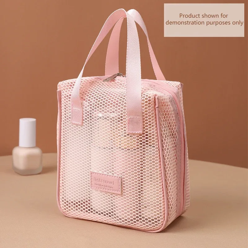 sac de rangement de maquillage et de toilette en maille, sacs à main portables de voyage, lavage du corps, outils de douche, organisateur suspendu, pochette de rangement de cosmétiques