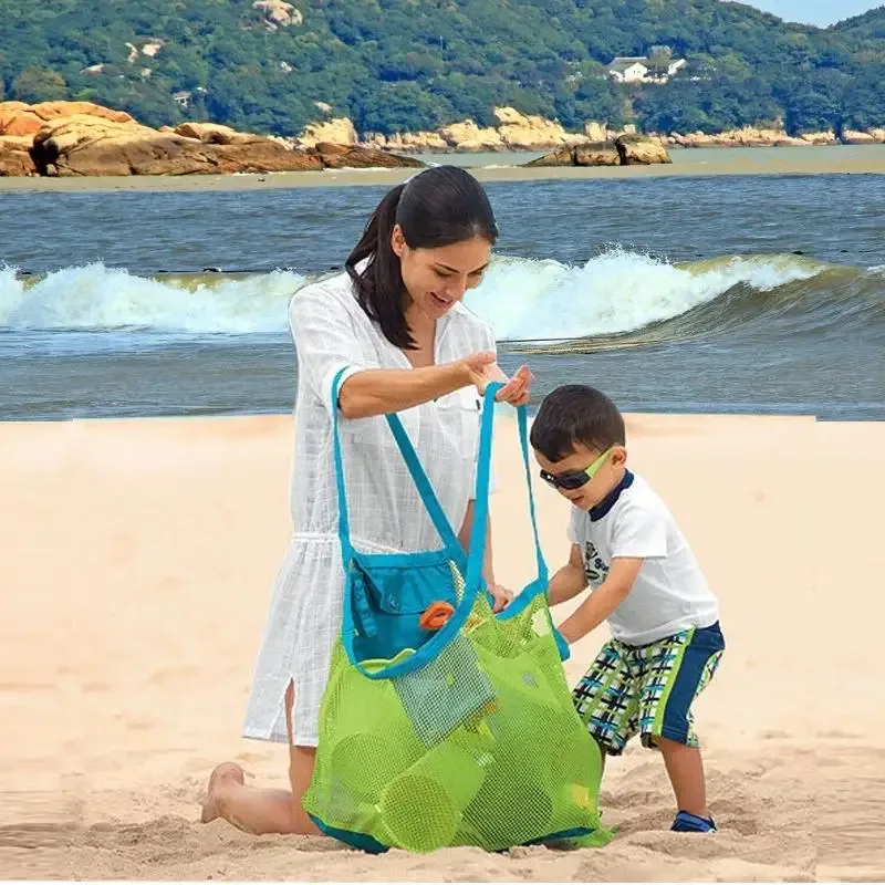 sac de rangement pliable et portable pour jouets de plage, outil de fouille de sable pour enfants, en maille, style moderne et simple