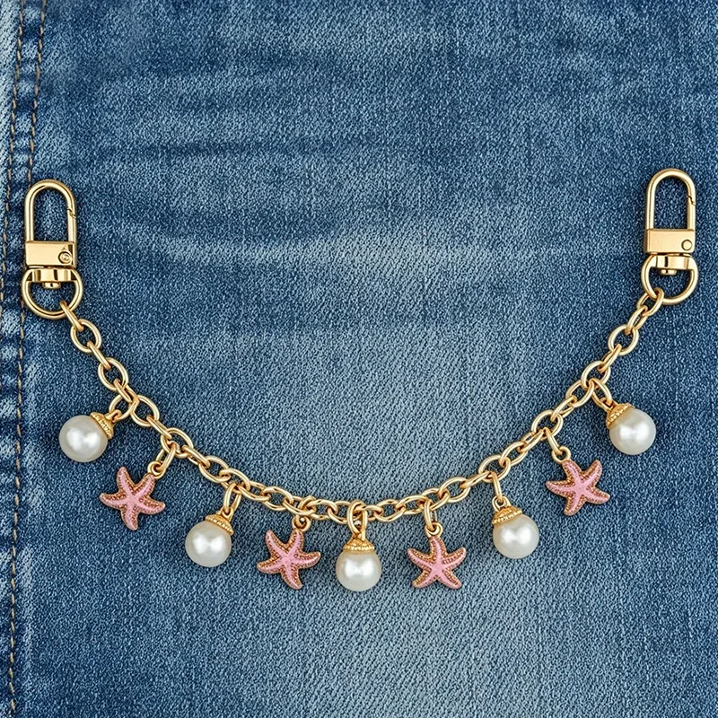 chaîne de sac à main tendance avec pendentif champignon doré et perle pour sacs fourre-tout, sacs à bandoulière et sacs à main pour femmes
