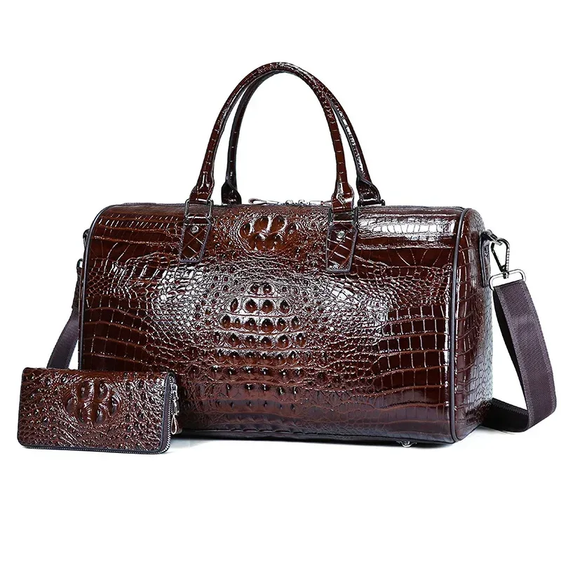 sacs de voyage en cuir d'alligator véritable de vache pour hommes, sacs de luxe de grande capacité portables à bandoulière de marque, nouvelle collection 2024