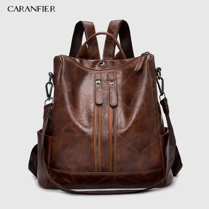 sac dos cuir noir polyester poche intérieure zippée bandoulière arquée fermeture éclair style vintage usage école adolescente