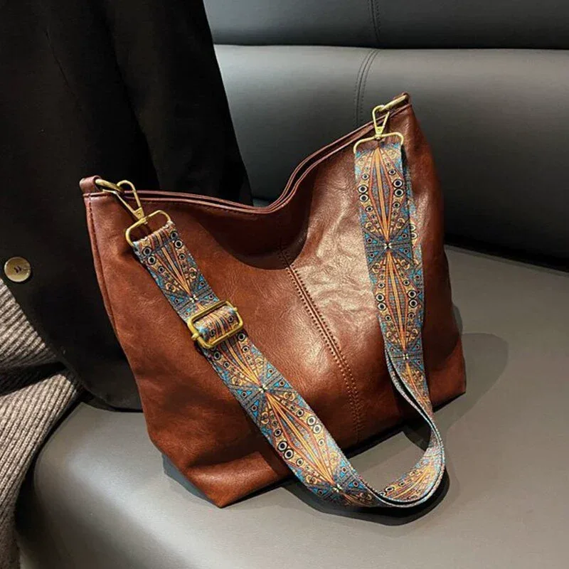 sac à bandoulière vintage en cuir pu pour femme, grande capacité, style hobo, avec large sangle, sac à main décontracté, sac à bandoulière quotidien, qualité supérieure