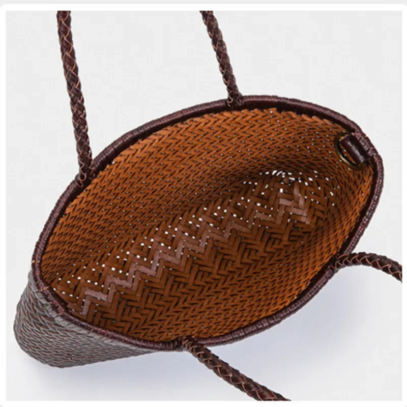 sac à poignée supérieure tissé en cuir de vache pour femme, sacoche décontractée en tricot tressé, vintage boho gitane aztèque ibiza, en cuir véritable