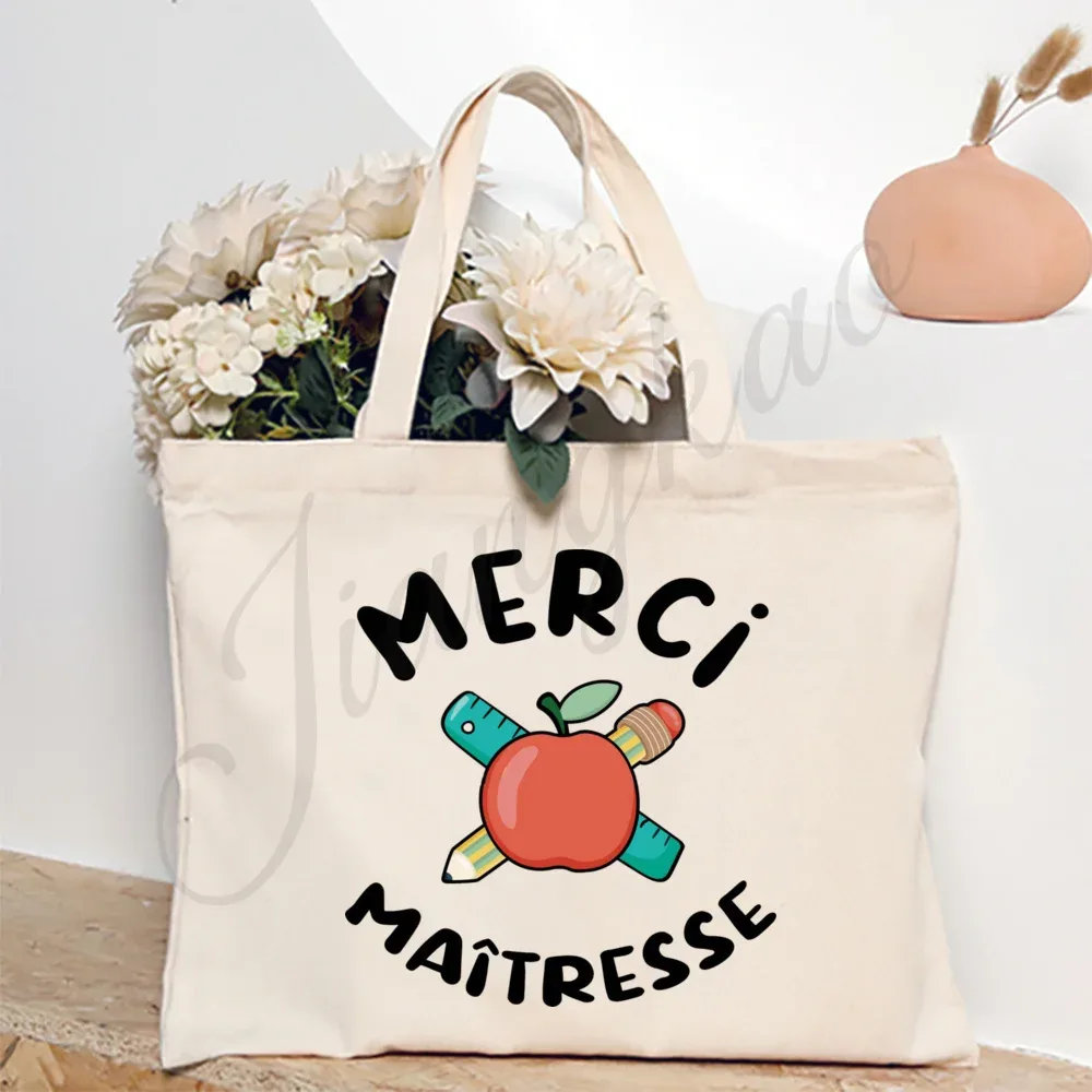 merci enseignant français impression femmes sac à bandoulière toile sacs à provisions femmes sacs à main sac fourre-tout réutilisable meilleurs cadeaux pour maitresse