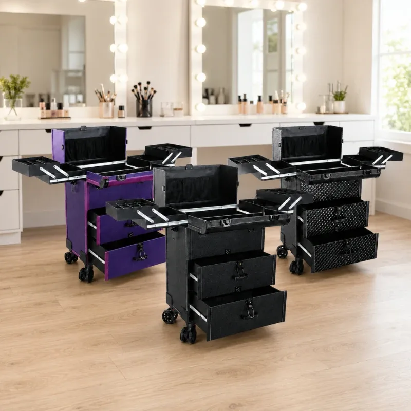 valise de maquillage portable multi-couches de grande capacité expédiée depuis l'union européenne, une valise de maquillage pour les maquilleurs professionnels et une boîte de rangement pour les outils de beauté, de nail art et de broderie.