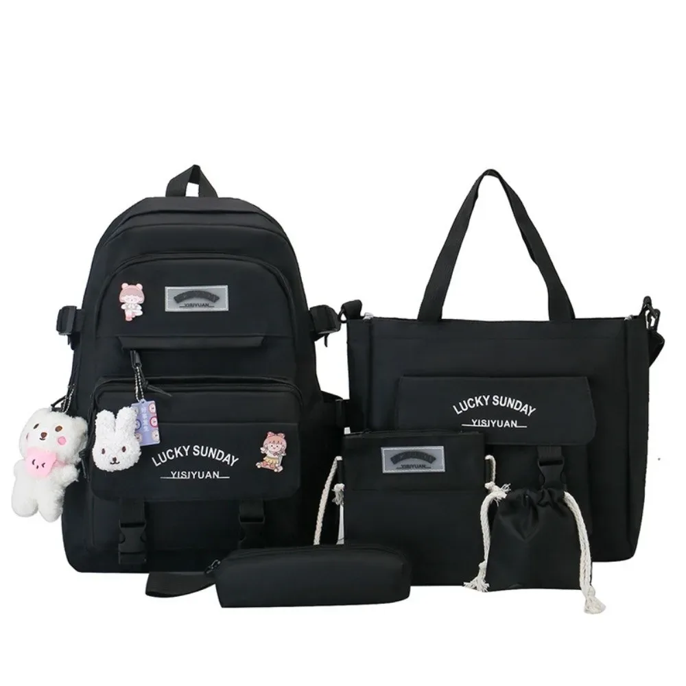 ensemble de 5 pièces de sac à dos de grande capacité, sac à bandoulière multifonctionnel respirant, sac à crayons à boucle, sac d'école