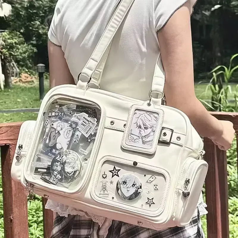 y2k nouveau mignon ita sac concert grande capacité sac à dos lolita fille sac à bandoulière transparent bricolage badge affichage sac à bandoulière décontracté