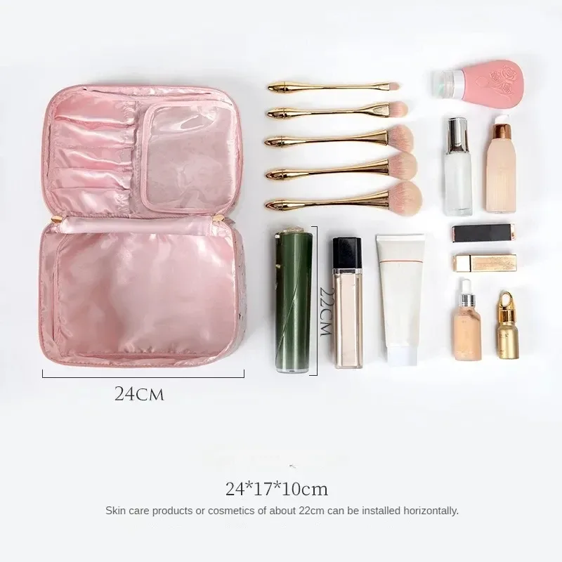 petit sac à cosmétiques de voyage portable, sac de rangement de cosmétiques en flanelle, sac à cosmétiques ciel étoilé de grande capacité pour femmes