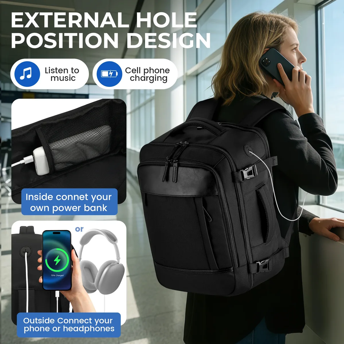 ryanair 40x30x20 sac de cabine à bagages, 40x30x20 sac hommes femmes 15.6 pouces pochette d'ordinateur sac à dos de voyage d'affaires, sac à dos d'école universitaire