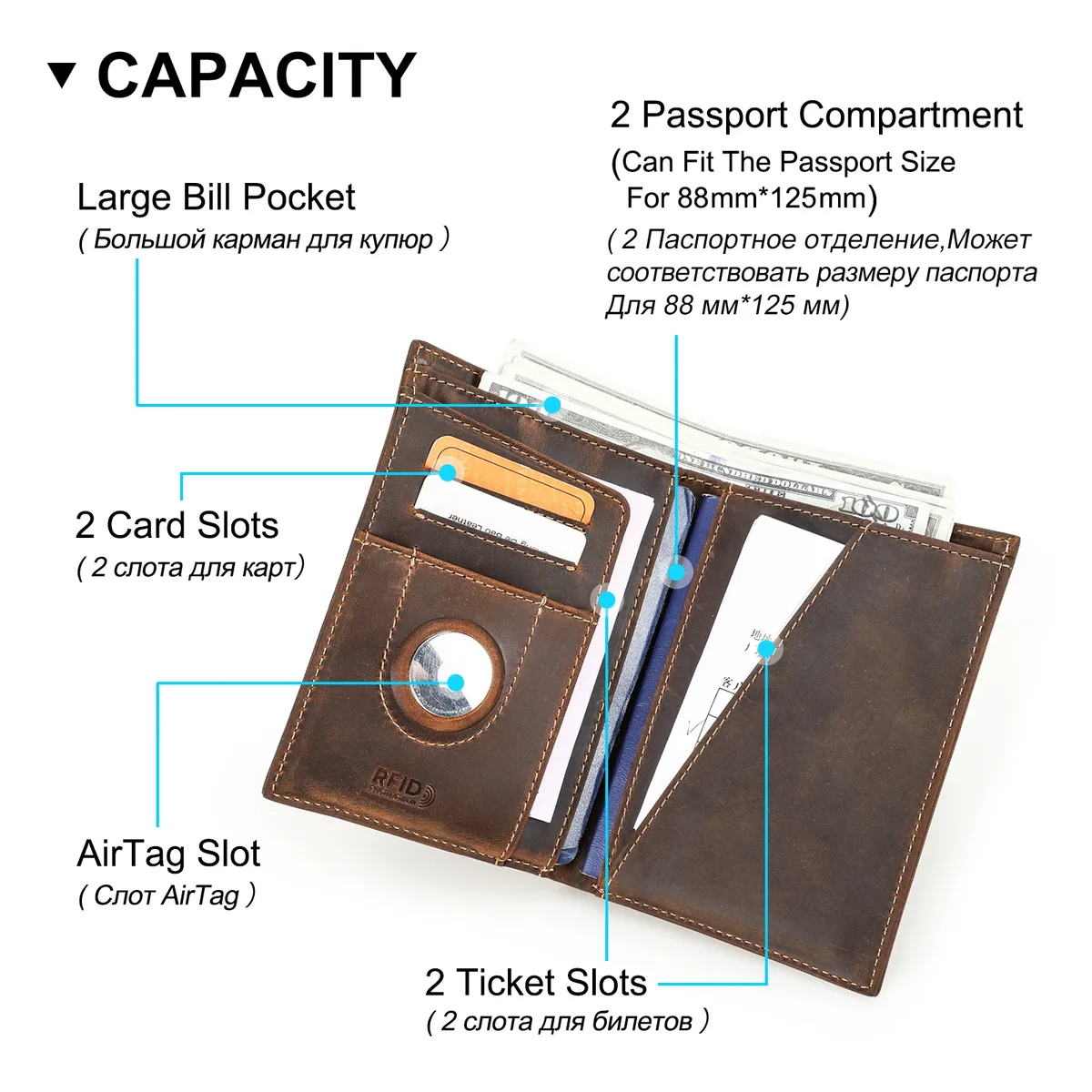 portefeuille de passeport personnalisé en cuir véritable, housse de protection avec étui pour airtag, porte-cartes de voyage rfid pour hommes et femmes