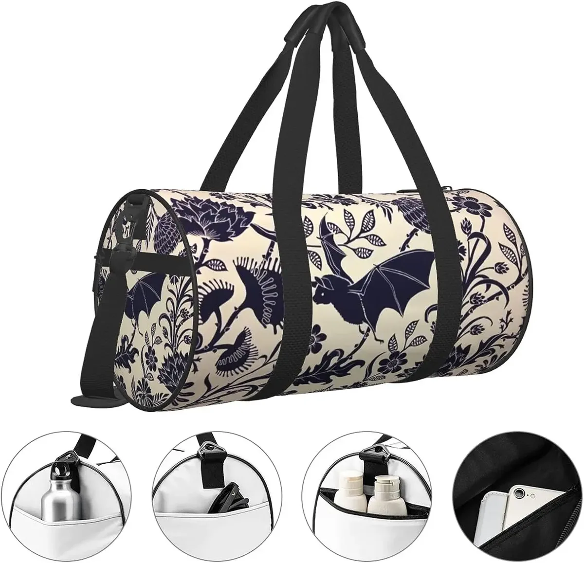 sac de sport à fleurs de chauve-souris d'halloween pour hommes et femmes, sac de sport, sac à main de week-end, voyage, entraînement, degré d'eau