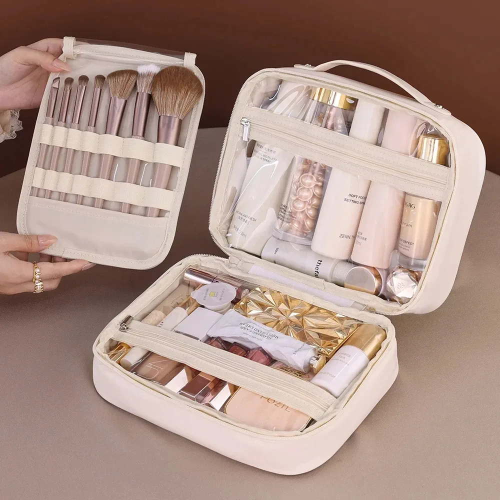 grande trousse de toilette en pu pour femmes, sac de maquillage et de soins de la peau, organisateur de cosmétiques de luxe