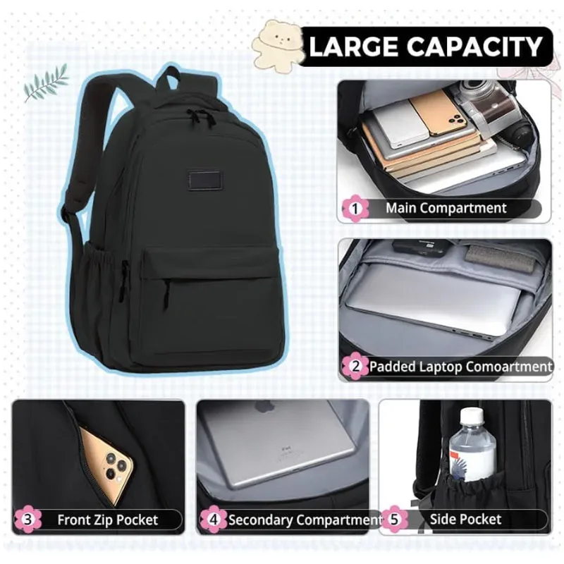 sac à dos pour ordinateur portable de 14 pouces, esthétique mignonne, grand sac à dos pour femmes, sac à dos de voyage léger et imperméable, style universitaire
