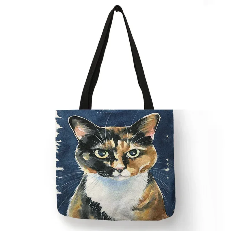 sac à bandoulière imprimé chat noir pour femmes, fourre-tout, sacs à main, peinture artistique animale, sac de shopping graphique pour boutique, supermarché, fourre-tout de plage