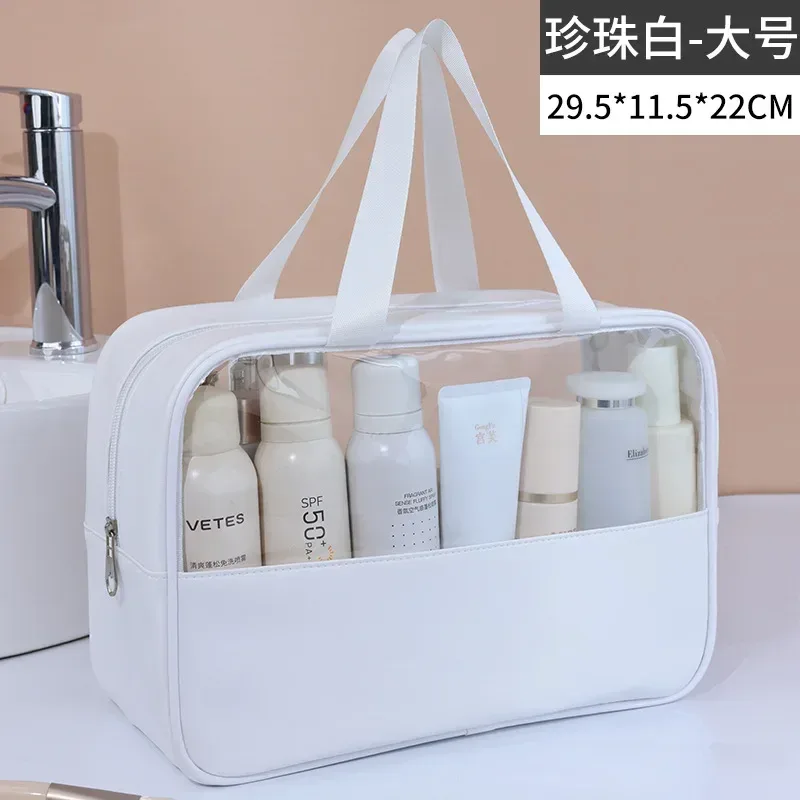 trousse de toilette de voyage portable pour femmes, trousse de maquillage transparente, grande capacité, trousse de bain et de toilette, étui de rangement multifonctionnel et imperméable.