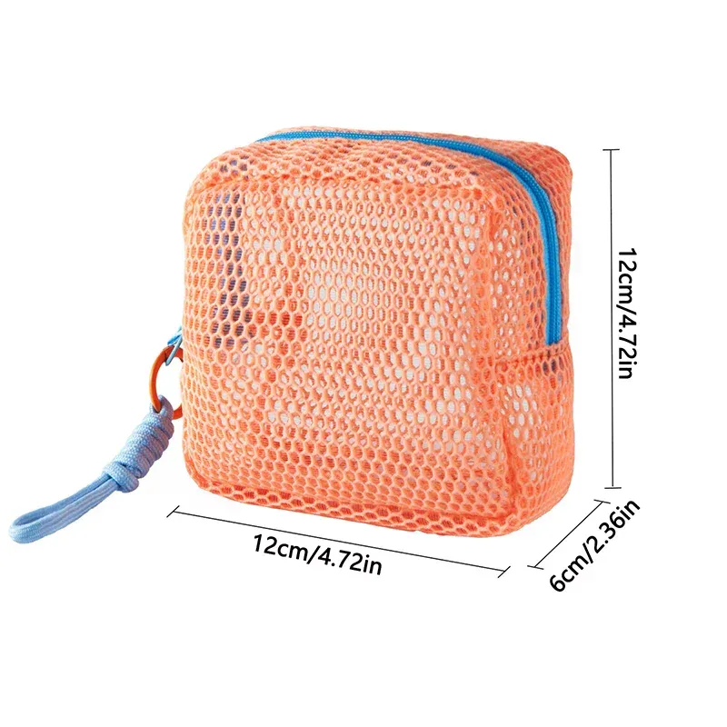 trousse de maquillage portable en maille couleur dopamine, sac de rangement pour cosmétiques, pochette de toilette en maille pour femmes, organisateur de rangement pour articles divers