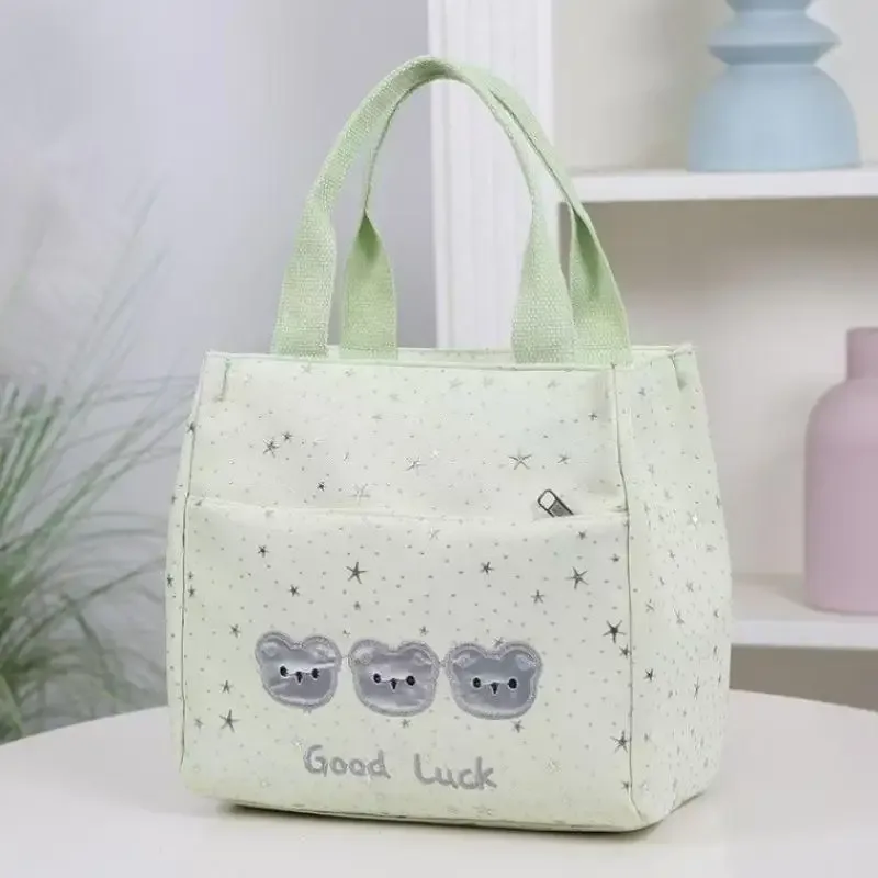sac fourre-tout à grande capacité avec impression de tête d'ours mignon et étoiles scintillantes, décontracté et polyvalent, pour les voyages, les trajets quotidiens, le bureau, le déjeuner【smq】