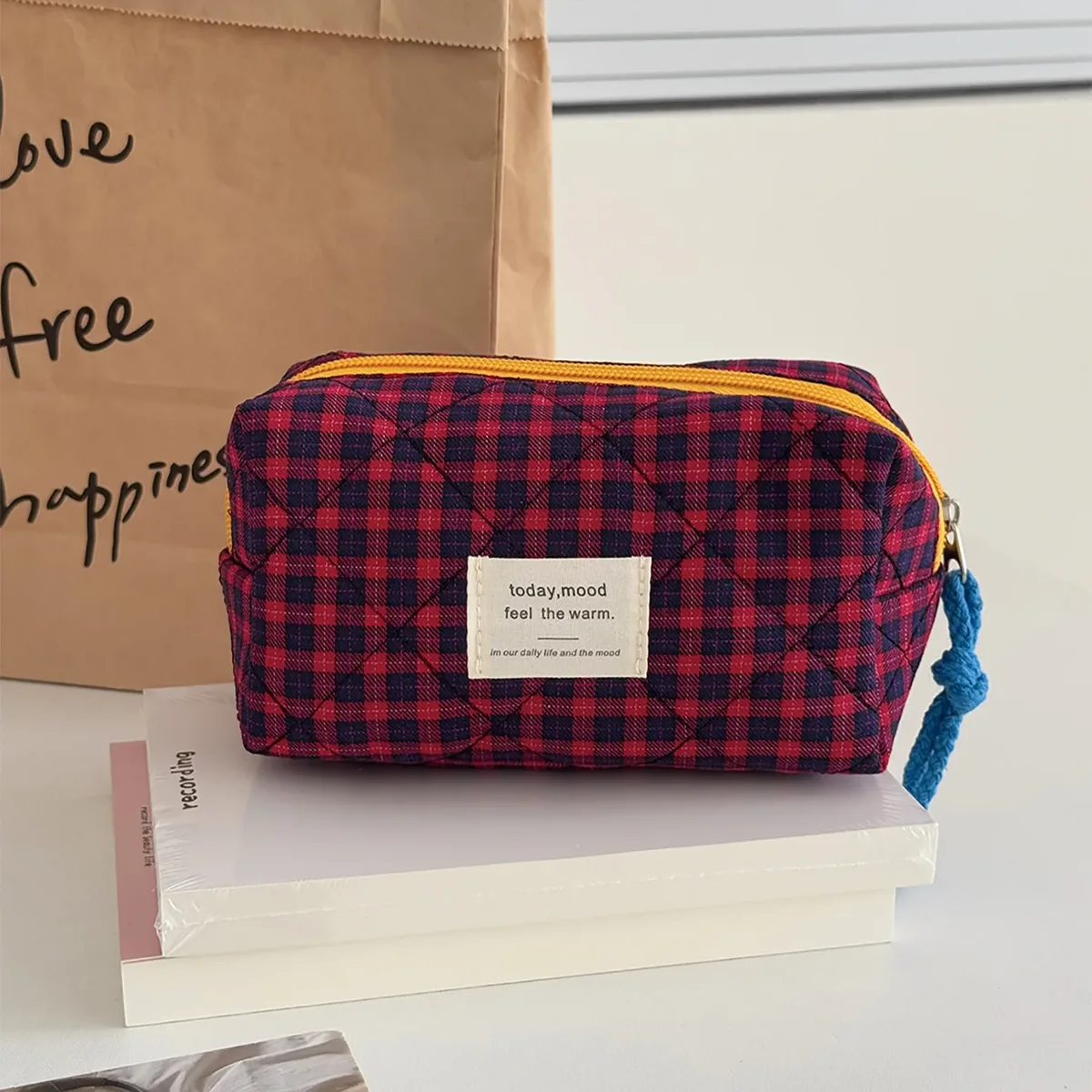 pochette octogonale à carreaux rétro, organisateur portable de grande capacité, trousse de maquillage pour cosmétiques, essentiels quotidiens pour femmes, travail de voyage